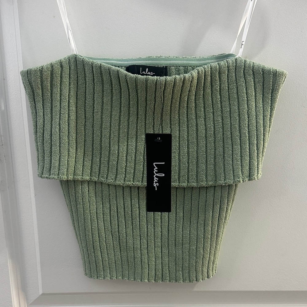 Lulus Sage Green Ribbed Strapless Crop Top NWT Size Small